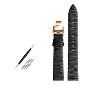 Wdjadp Cinturini in vera pelle con stampa effetto lucertola da 14/16/18/20 mm, adatti sia per occasioni eleganti che per l'uso quotidiano.,Fibbia in oro nero,14 mm
