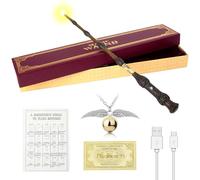 WDKXCN Bacchetta Dumbledore Luminosa, 37CM Dumbledore Bacchetta con Ricarica USB, Magica Bacchetta di sambuco in Confezione Regalo con Carta Incantesimo, Biglietto Stazione e Collana