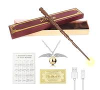 WDKXCN Bacchetta Hermione Granger Luminosa, 37CM con Ricarica USB, Magica Bacchetta in Confezione Regalo con Carta Incantesimo, Biglietto Stazione e Collana