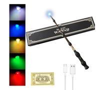 WDKXCN Bacchetta magica Harry P-Otter, bacchetta magica con 5 colori luce, ricarica USB, bacchetta magica in confezione regalo con adesivo e cavo