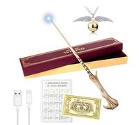 WDKXCN Bacchetta Voldemort Luminosa, 37CM Voldemort Bacchetta con Ricarica USB, Magica Bacchettas in Confezione Regalo con Carta Incantesimo, Biglietto Stazione e Collana