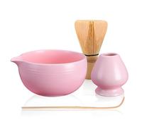WDKXCN Matcha Kit, Rosa Matcha Set, Kit Matcha, Set Matcha, in Ceramica, con Ciotola per Matcha con Beccuccio, Frusta Matcha, Supporto per Agitatore per Matcha e Cucchiaio, Set da 4 Pezzi