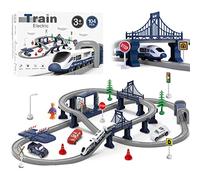 Wdmiya Treno elettrico per bambini 3 4 5 6 7 8 anni，Binario flessibile con 104 pezzi, veicoli da costruzione e nave spaziale，Gioco educativo su binari Natale o compleanno