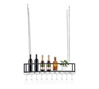 WDRENTOOL Casier à vin suspendu, Range bouteilles Avec Porte-verre, étagère à vin de plafond, capacité 75 kg, Vintage Noir, Pour Cuisine, bar, cave