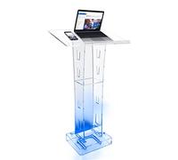 WDRENTOOL Supporto per podio in acrilico con luce LED blu, moderno, pulpito trasparente con grande piattaforma di lettura, per l'uso nelle scuole di chiese, 60 x 40 x 110 cm