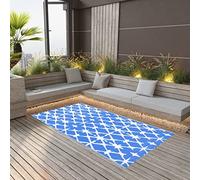 WDSAYREH ARAKIL - Tappeto da esterno bianco e blu, 190 x 290 cm, in polipropilene, impermeabile, per balcone, terrazza, rettangolare, in plastica, tessuto piatto PP, per esterni con doppio strato