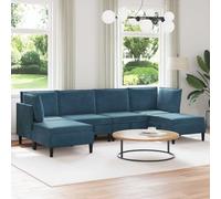 WDSAYREH Set di mobili per soggiorno in velluto blu con vano portaoggetti, 6 pezzi con cuscino a scatola e imbottitura in schiuma, seduta imbottita in velluto e compensato, design moderno