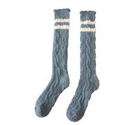 WDSBZNB Calze Termiche Donna 2PC Calore Addensato Da Donna For L'autunno E L'inverno Calzini For Polpaccio A Due Barre A Tubo Lungo For Studentesse Coral Fleece Sonno Comodo Carino(Blue)