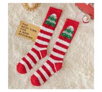 WDSBZNB Calze Termiche Donna 2PC Calza di Natale Corallo del panno morbido Tubo lungo Calzini al polpaccio Donna Inverno Addensato Calore Casa Sonno Striscia Calze(G)