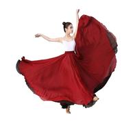 WDSBZNB Gonna a Ruota Intera Abito da Allenamento for Danza Etnica Classica, Gonna Lunga, Gonna a Doppio Strato con Elastico in Vita e Ampia Gonna a sbalzo(Wine Red Black2,Skirt Length 90cm)