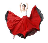 WDSBZNB Gonna a Ruota Intera Abito da Allenamento for Danza Etnica Classica, Gonna Lunga, Gonna a Doppio Strato con Elastico in Vita e Ampia Gonna a sbalzo(Red Black2,Skirt Length 90cm)
