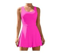 WDSBZNB Vestito Tennis Donna Abito da Tennis da Donna con Scollo Smerlato, Design Imbottito con Retro A V, Pantaloncini Separati con Due Tasche Laterali. Abito da Golf(Rose Pink,XL)