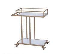 WDSOPK 2 Layers Gold Iron Service Trolley Restaurant Hotel Bar Wine Water Wheel Multifunctional Storage Trolley