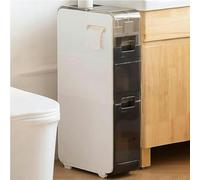 WDSOPK 4 Tier Small Spaces Gaps Bathroom Storage Cabinet 6.9" W Skinny Bathroom Storage Cabinet Over The Toilet Storage Cabinet with Clear Drawers And Casters Floor Cabinet(3 Layers)