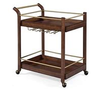 WDSOPK Bar Serving Cart for Hotel Business Restaurant, Bar Cart Kitchen & Serving Cart with 2 -Tier Storage Shelves Kitchen Island Cart,Metal Wine Rack Storage And Rolling Kitch