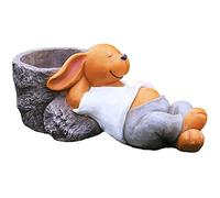 WDSOPK Garden Figurines, Resin Sculpture with Flower Pot, Dog Lying Down Sleeping, Hand-Carved Micro Landscape Decorations Lawn Garden Courtyard Gift