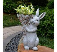 WDSOPK Garden Statues Garden Statues Decor Yard Art Animal Sculptures, Outdoor Statues Outdoor Rabbit Back Basket Flower Pot, Animal Floor Statues in The Courtyard of The Villa,(A-2)