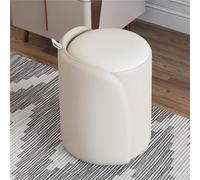 WDSOPK Modern Round White Leather Ottoman with Padded Seat Small Footrest Stool for Entry Vanity Chair Makeup Room Living Room Bedroom Multifunctional Foot Stools