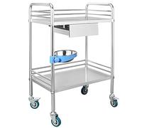 WDSOPK Serving Trolley, Stainless Steel Utility Rolling Cart, 2 Tier with Drawer Utility Service Cart, Detachable Catetrolley, Storage Trolley Cart with Locking Wheels(A-61 * 41 * 91Cm)