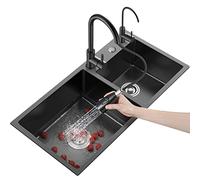 WDSOPK Set Lavello A Doppia Vasca in Acciaio Inox con Doppia Staffa per Montaggio A Incasso,Spessore 16 Gauge,Colore Nero,100 Cm X 45 Cm.(Nero - 75X41 Cm)