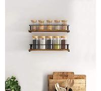 WDSOPK Spice Rack, Spice Organiser, Solid Wood Floating Shelves For Spices Herbs Jars, Kitchen Wall Mounted Hanging Storage Organizers, 40X9X7Cm,2 Pack,Dark Brown