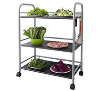WDSOPK Stainless Steel Kitchen Island Trolley with Wine Storage And Multifunctional Serving Cart for Family Hotel Or Restaurant(Silver-Black)