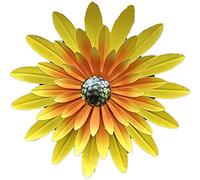 WDSOPK Wall-Mounted Wrought Iron Flower Pendant Outdoor Garden Grass Wall Flower Statue Decoration Ornaments(Orange)