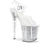 WDUDSUDUW 7.9In Piattaforma Lampeggiante Trasparente Tstiletto Tacchi Molto Alti Sandali/Tacco Alto Pole Dancing Modello Catwalk Sandali, Argento, 39.5 EU