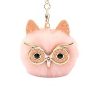 WDUDSUDUW Portachiavi A Forma di Gufo con Pompon in Pelliccia Sintetica, per Borsa da Donna, Borsa da Scuola, Cellulare O Ciondolo per Auto,Korean Pink