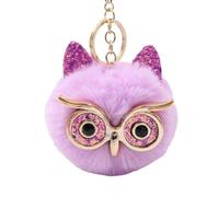 WDUDSUDUW Portachiavi A Forma di Gufo con Pompon in Pelliccia Sintetica, per Borsa da Donna, Borsa da Scuola, Cellulare O Ciondolo per Auto,Light Purple