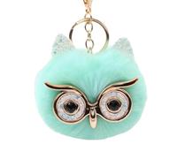 WDUDSUDUW Portachiavi A Forma di Gufo con Pompon in Pelliccia Sintetica, per Borsa da Donna, Borsa da Scuola, Cellulare O Ciondolo per Auto,Mint Green