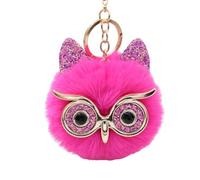 WDUDSUDUW Portachiavi A Forma di Gufo con Pompon in Pelliccia Sintetica, per Borsa da Donna, Borsa da Scuola, Cellulare O Ciondolo per Auto,Rose Red