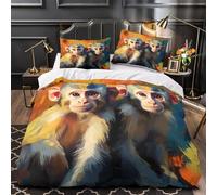 WDVBAIIOE coppia di scimmie carine 3D Stampa Coperteletto 3pz Microfibra Resistente digitale Coperta Letto 2 federe Resistente Adolescenti Adulti Giovani Single (135x200cm)