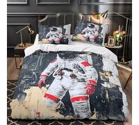WDVBAIIOE Via degli astronauti 3D Stampa Coperteletto 3pz Microfibra Ipollergenica graffiti urbani Coperta Letto 2 federe Zip nascosta Arredo Camera Coppie Super king（260x220cm）