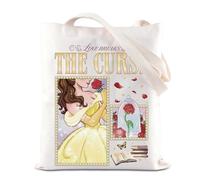 WDW Princess Movie Merchandise Tote Bag Belle Rose Amante Regalo Regno Vacanza Regalo Love Breaks The Curse Borsa di Tela per i fan, Borsa Maledizione, 35*40cm