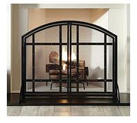 WDWDW Parascintille per Camino Fire Guard con Ante Alte 31 Pollici, Struttura in Ferro battuto Massiccio con Rete Metallica, autoportante per la casa, Nero