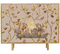 WDWDW Schermo di Protezione antincendio per Stufa in Metallo, Rete Decorativa, autoportante, L40xH31,5 Pollici, Motivo a Foglia, Design Oro, Recinzione a Prova di Bambino, Matrimonio