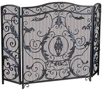 WDWDW Schermo di Protezione per Stufa, Decorativo, a 3 Pannelli, in Rete con Motivo a Volute Decorative, Grande parascintille Nero, per Matrimonio