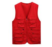 WDX- Gilet Tascabile Gilet Multi-Pocket Sportivo da Uomo e da Donna in Cotone Primavera Primavera e Autunno traspirabilità (Color : Red, Size : L)