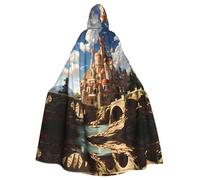 WDXQHY Anime Castle Sky Halloween mantello con cappuccio stampa completa poliestere costume mantello per feste cosplay mascherate fumetti contro leggero confortevole tessuto senza prurito con chiusura