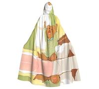 WDXQHY Little Bear Just got up Mantello con cappuccio per Halloween, stampa completa, in poliestere, mantello per cosplay, feste in maschera, fumetti, leggero, confortevole, tessuto anti-prurito, con