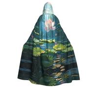 WDXQHY Lotus in the water Mantello con cappuccio Halloween Stampa completa Poliestere Costume Mantello per Cosplay Feste Maschere Comic Contro Leggero Confortevole Tessuto No-prurito con Chiusura