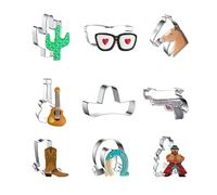 WDYJMALL Set di 9 formine per biscotti a forma di cowboy, con cactus, occhiali, cavallo, chitarra, messicano, cinco de Mayo, sombrero, cappello, pistola, stivale, ferro di cavallo, cowboy, cowboy, B