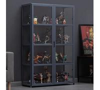 WDZDMYL Vetrina con vano portaoggetti con Anta in Rete, espositore Girevole, vetrina Moderna e Minimalista con Anta in Acrilico, ripiano in Vetro e armadietto in bambù 32.5n/82cm/4F Dark-Gray