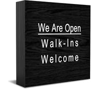 We Are Open Walk-Ins Welcome scatola di legno cartello decorativo divertente ufficio scatola di legno cartello Home Office Decor rustico casale quadrato scrivania segno decorativo per mensola 12,7 x
