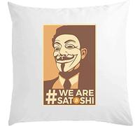We Are Satoshi Nakamoto Bitcoin Anonymous Guy cuscino bianco 40 x 40 cm con riempitivo bianco