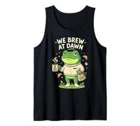 We Brew at Dawn, Cute Frog con Chicchi di caffè, Cozy Morning Canotta