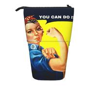 We Can Do It - Astuccio telescopico in tessuto Oxford, portatile, per ragazzi, ragazze, adolescenti, studenti, ufficio, Nero , Taglia unica