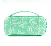WE Custodia Rigida per Nintendo Switch OLED 7 Pollici con Accessori Inclusi 6-in-1 con Spazio di Archiviazione per Cartucce di Gioco - Verde - Motivi Foglie - Nouvo