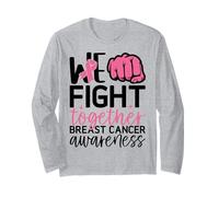 We Fight Together - Nastro Rosa per Donne Contro Il Cancro al Seno Maglia a Manica